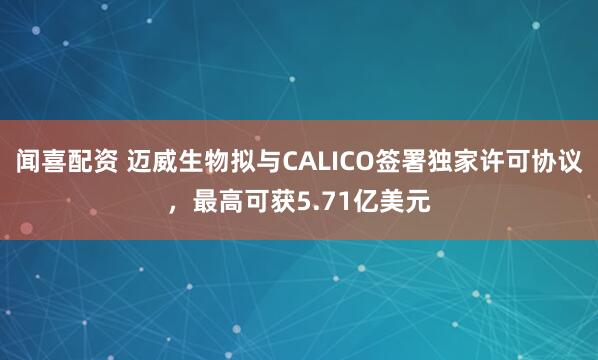 闻喜配资 迈威生物拟与CALICO签署独家许可协议，最高可获5.71亿美元
